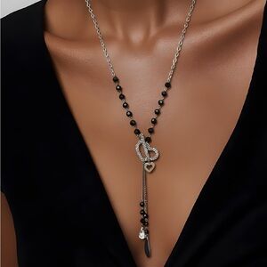 *NEW* Black and Graphite Heart and Arrow Long Body Necklace